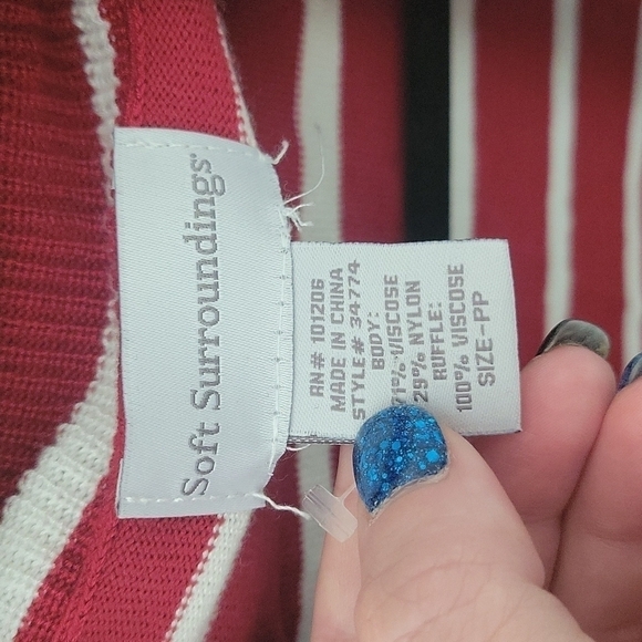 Soft Surroundings-Red Stripe Open Front Knit Cardigan Sweater-Size PP - Picture 4 of 12